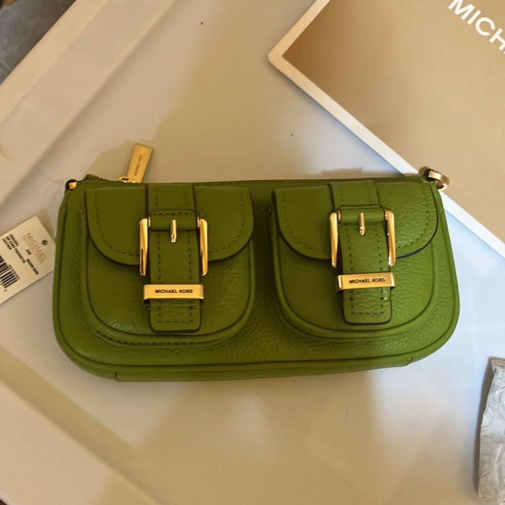 Michael Kors ZOE SM Conv Poshette Meadow Green pebble leather - Picture 2 of 10
